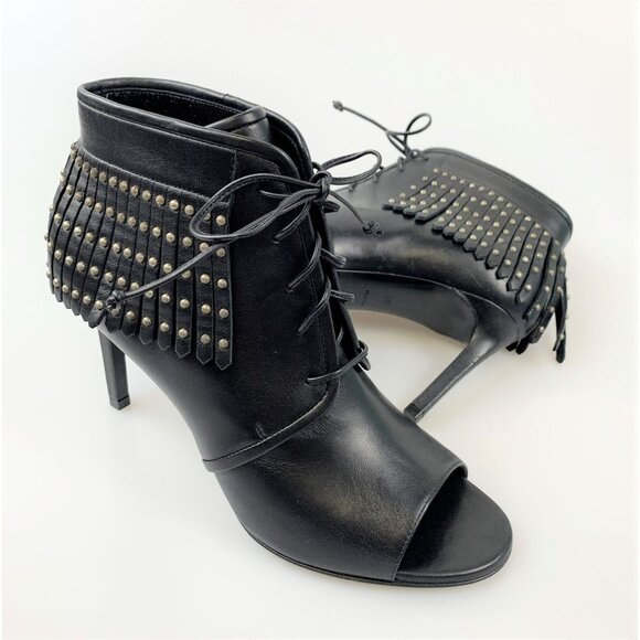NIB Saint Laurent Paris open toe fringe booties Size 35.5 - Picture 4 of 11